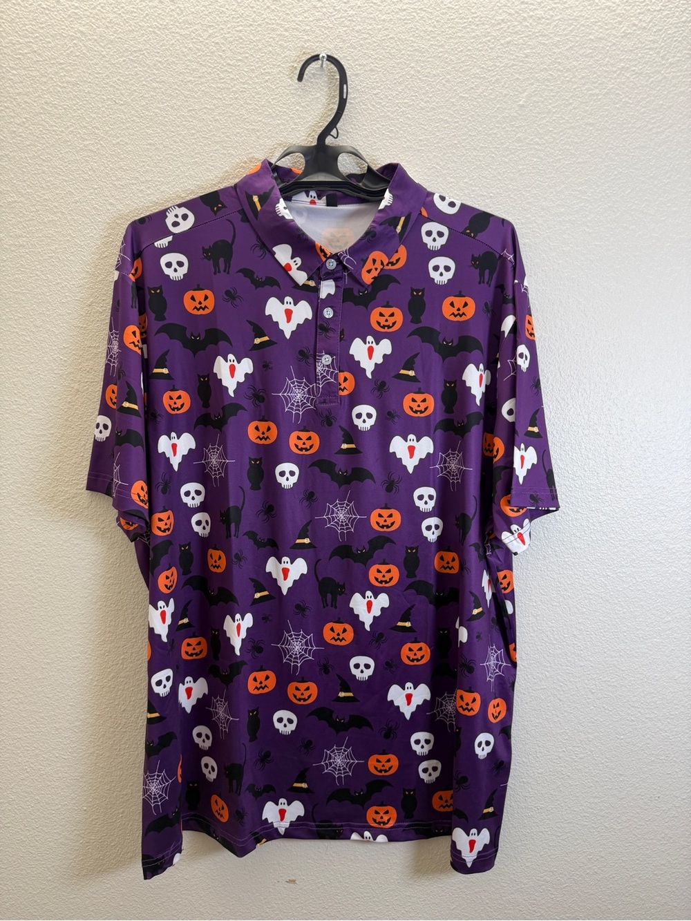 Halloween Ghosts Print Men's Polo Shirt - Purple